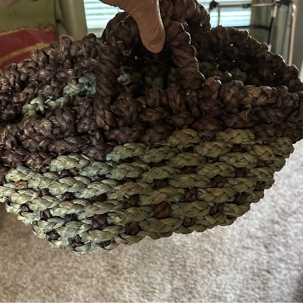 Handwoven Brown and Green Basket with handles